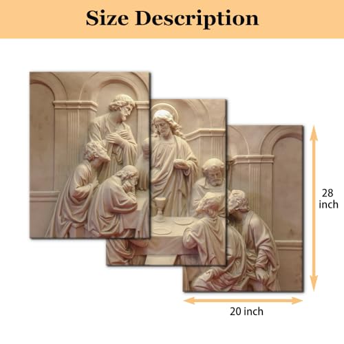 3 Pieces Canvas Wall Art The Last Supper Sculpture Style Paintings - 20" x 28" x 3 Panels, Ready to Hang - Variation of Wallart-09