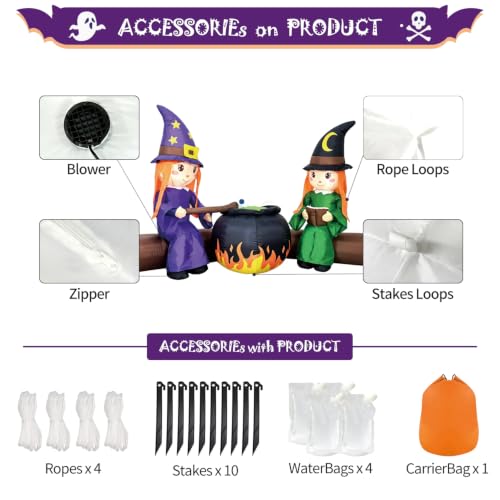 Halloween Inflatable Decor Witch Campfire with Built-in LEDs - 6FT Outdoor Yard Decoration