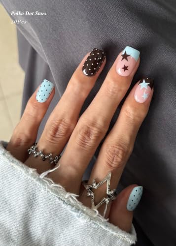 Semi Cured Gel Nail Strips with Polka Dot Stars - 20 Pc Nail Wraps & Stickers