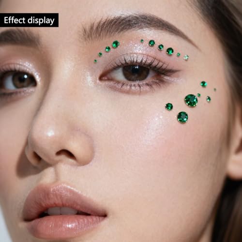 Self-Adhesive Face Rhinestone Stickers Set2 - Green, White, Red for Halloween & Makeup