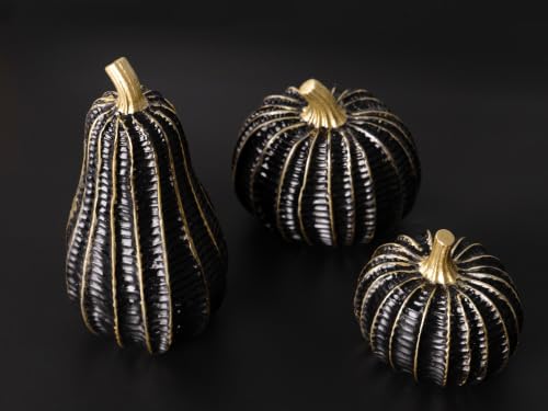 Black & Gold Resin Pumpkin Decorations Set - Halloween & Fall Decor