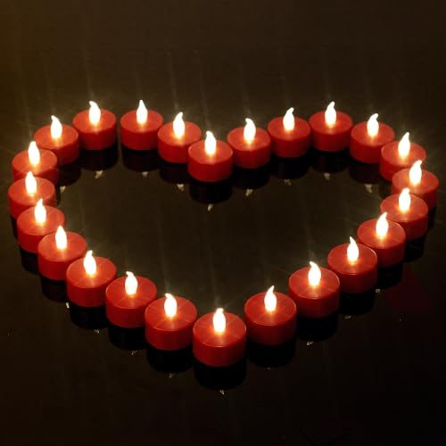 Battery Operated Flameless Tea Lights 24 Pack - Red, No Remote Control