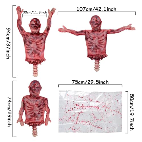 Halloween Bloody Half Body Prop with Hanging Bag - Creepy 29 Inch Latex Decoration for Haunted House & Party