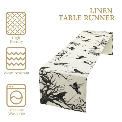 Halloween Tree Branch Table Runner - Fall Decor for Dining & Patio, 13x36in - Variation of Wycrows-1