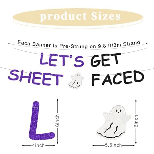 Halloween Ghost Banner with Glitter Black & Purple Decor for Party & Home