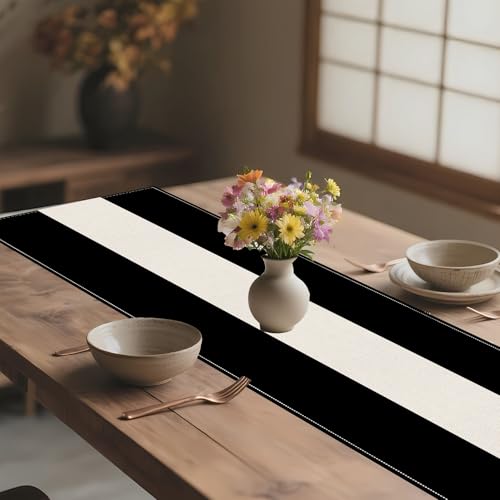 Black and White Halloween Table Runner 13 x 72 Inch Linen Cotton Decor