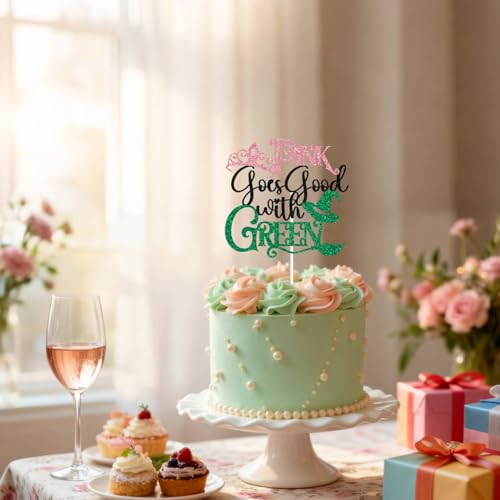 Magical Witch Princess Cake Topper for Birthday Party Decorations - Pink and Green