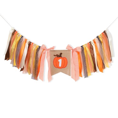 Halloween First Birthday Party Banner - Orange Pumpkin Burlap Flag Decoration