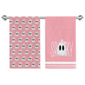 Halloween Ghost Kitchen Towels Set of 2 - Pink Stripes, 18x26 Inch Dish Cloths, Variation C