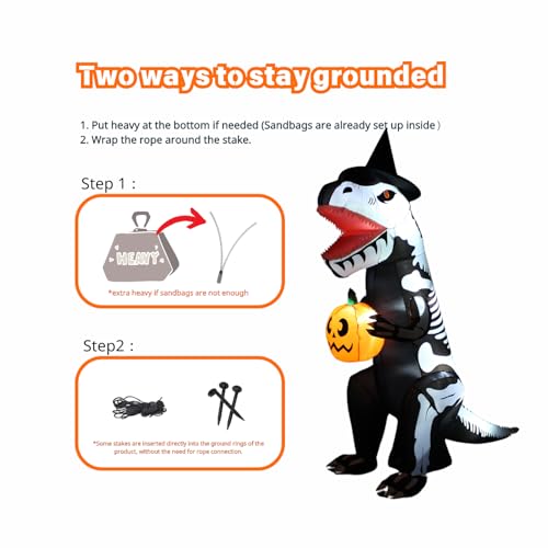 7FT Inflatable Dinosaur Skeleton Halloween Yard Decoration with Pumpkin & LED Lights