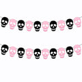 Black Pink Skull Garland Banner for Halloween DIY Decorations - Felt Skeleton Decor