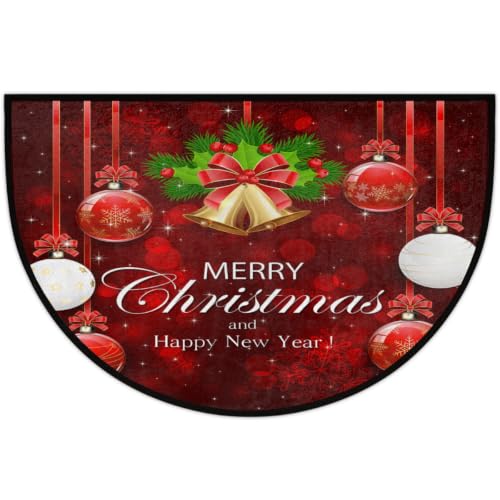 Christmas Half Moon Doormat with Bells - Red & Gold Holiday Welcome Mat – Variation Z:christmas 1
