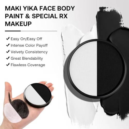 Face & Body Paint Set - 15 Black and White Water Activated Makeup for Halloween & Cosplay