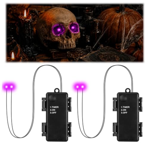 Purple LED Glowing Eyes with Timer - Waterproof Halloween Outdoor Decorations (2 Pack)