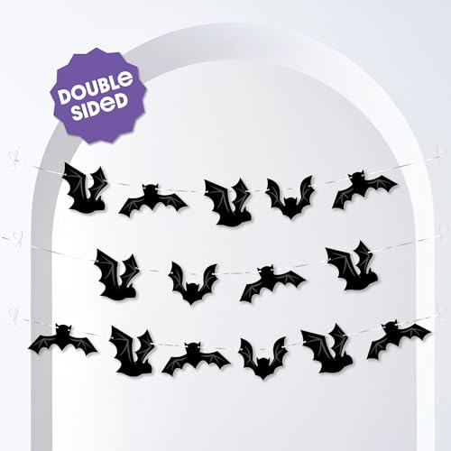 Black Bats Halloween Garland Banner - 15pcs Spooky Party Decorations