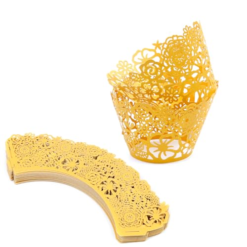 Antrader Gold Lace Cupcake Liners - Wedding & Party Baking Wraps, 50 Pieces