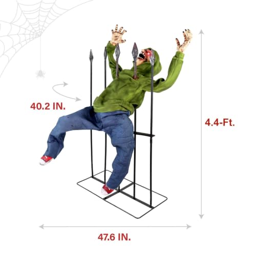 4.4 Ft Impaled Zombie Animatronic - Voice-Activated Halloween Decoration