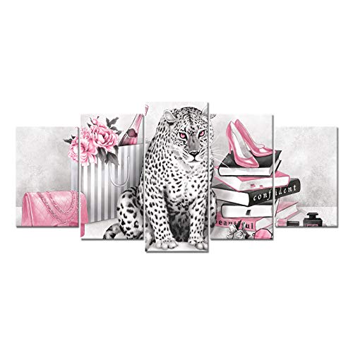 Pink Leopard Canvas Wall Art Prints for Woman Bedroom Girl Gift - L50 x H24 Variation