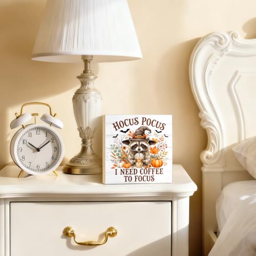 Hocus Pocus Wooden Box Sign - I Need Coffee To Focus - White 068