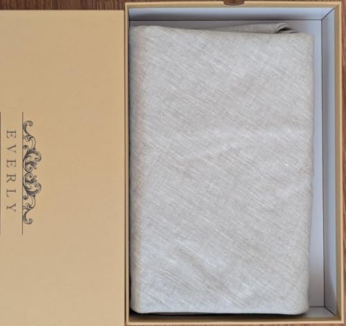 EVERLY 100% Pure Linen Round Tablecloth 70 Inch – Natural, Machine Washable, Decorative for Weddings & Events - Linen / 70"