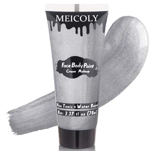 Silver Face Body Paint for Halloween & Cosplay - 2.37Oz Water-Based Full Body Makeup