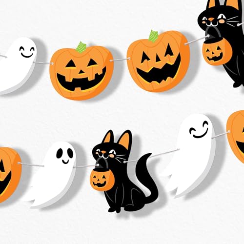 Halloween Jack-O'-Lantern Garland Banner - 15 Pcs Spooky Party Decor