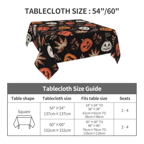 Halloween Pumpkin Maple Leaf Square Tablecloth 54 Inch Burnt Orange & White Fall Decor