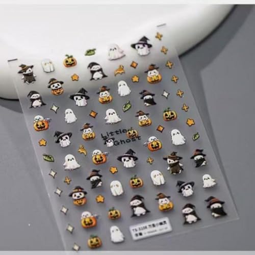 Halloween Nail Art Stickers - 5D Embossed Ghost Design for Women Girls - Color05