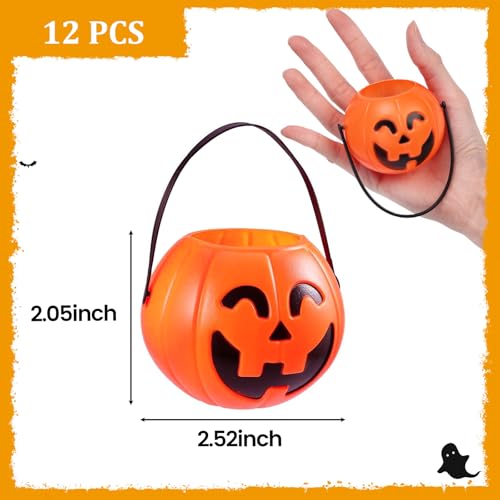 Mini Halloween Pumpkin Buckets Set - 12 Small Trick-or-Treat Candy Bags