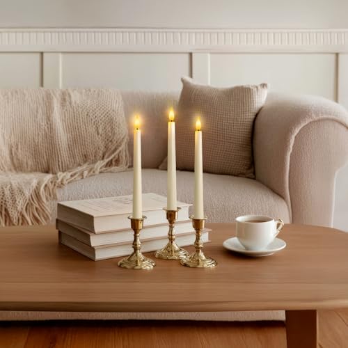 Ivory Flameless Taper Candles with Remote & Timer - 12 Pack, 9.6 Inch LED Window Candlesticks