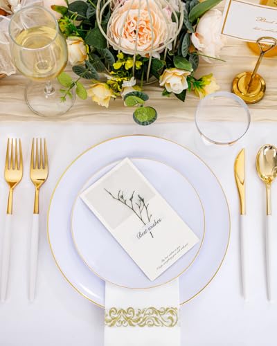 150pcs White and Gold Disposable Dinnerware Set - Heavy Duty Plates & Cutlery for Weddings & Parties