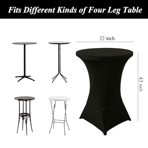 Black Cocktail Table Cover 32x43 Inch High Top Fitted Stretchable Tablecloth