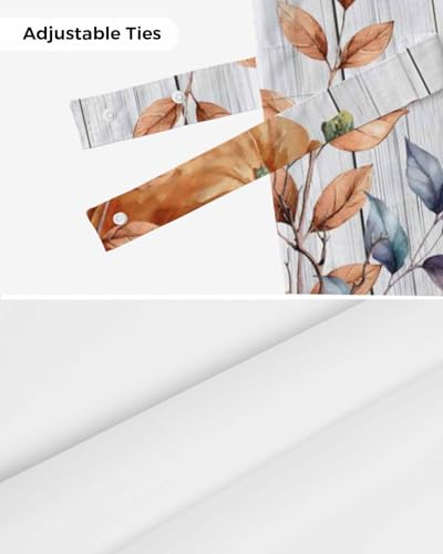 54x18 Inch Orange Blue Pumpkin Fall Kitchen Valance Set Window Treatments - Tie Up Wooden Rod Pocket Curtains for Home and Living Room - Thanksgiving Leaves