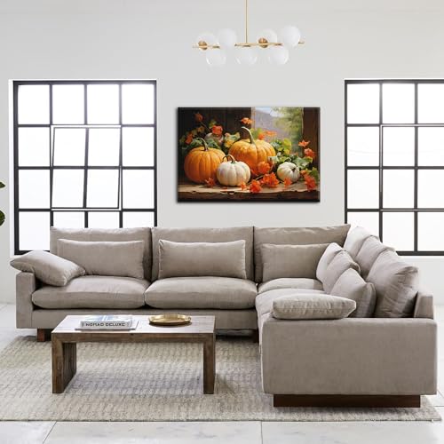 Pumpkin Canvas Wall Art 36x24 Fall Autumn Thanksgiving Rustic Home Decor