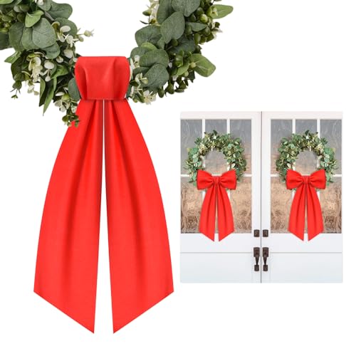 Red Wreath Sash for Front Door - 2 Pack Linen Ribbon Bow for Decor & Events - Variation: Red