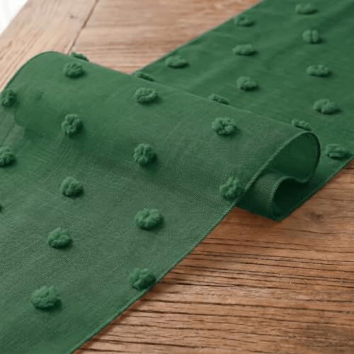 Forest Green Pom Pom Tulle Table Runner - 12x72 Inch Christmas & Holiday Decor