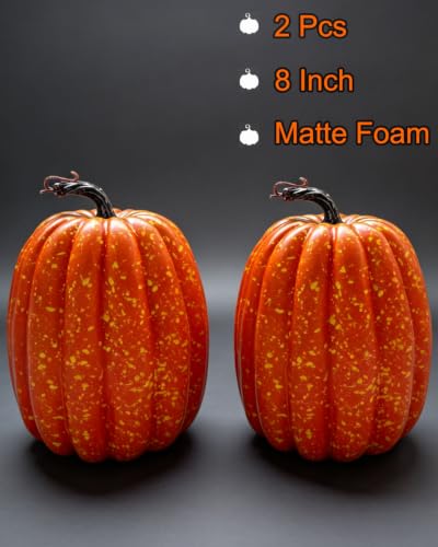 Classic Orange Foam Pumpkins Set - 8 Inch Artificial Fall Decor, 2 Pack