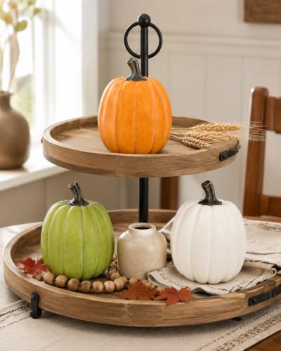 Fall Decor 3-Pack Resin Pumpkin Set - White Green Orange Small