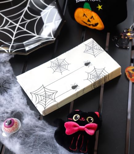 Halloween Party Plates and Napkins Set for 24 Guests - Spider Web Disposable Dinnerware