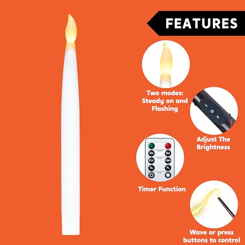 Floating Candles with Wand Remote - Halloween Flickering LED Taper Set - 20 Pieces