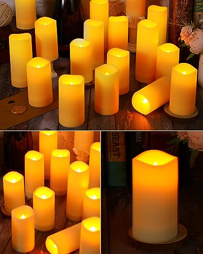 Waterproof LED Flameless Candles with Remote Control - Outdoor Battery Pillar Candles for Wedding Halloween Christmas Decorations, 3 Sizes