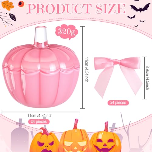 4-Piece Pink Glass Pumpkin Candy Jars Set for Halloween Decorative Storage - Pinkoween