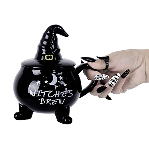 Large Witch Coffee Mug with Lid - Halloween Cauldron Themed Novelty Cup, 14oz