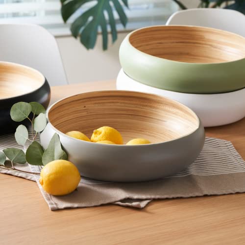 Gray Handmade Spun Bamboo Fruit Bowl for Kitchen Counter - Eco-Friendly Decorative Serving Basket, 11.75 Inch