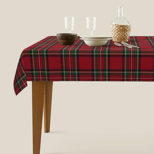 Christmas Checkered Tablecloth - 60x120 Inch Rectangular Holiday Table Cover, Red Green Retro Plaid