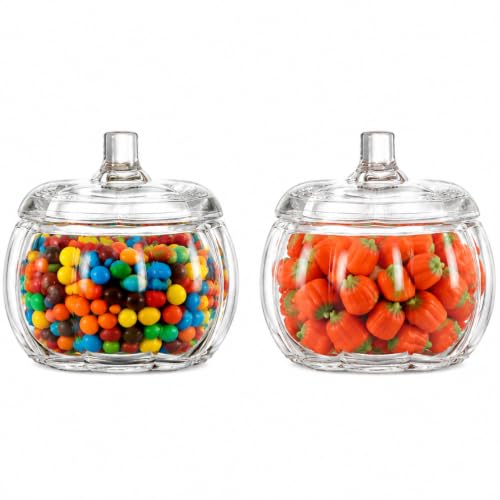 Halloween & Fall Glass Pumpkin Candy Jars Set - 2 Pack with Lids