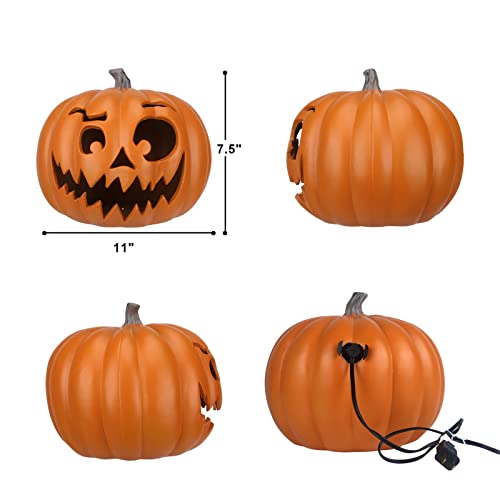 11-Inch Halloween Lighted Pumpkin Jack O Lantern with Peking Opera Face - Indoor & Outdoor Decor