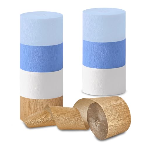 Blue Gold Crepe Paper Streamers Set - 8 Rolls for Party Decorations