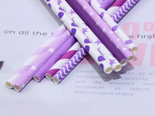Disposable Paper Drinking Straws 50Pcs Assorted Purple for Parties & Celebrations - Mixed Design