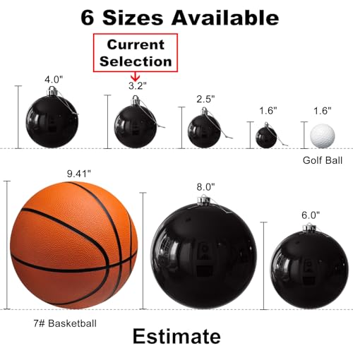 24pcs Large 3.2 Inch Black Christmas Tree Ornaments - Shatterproof Holiday Decorations